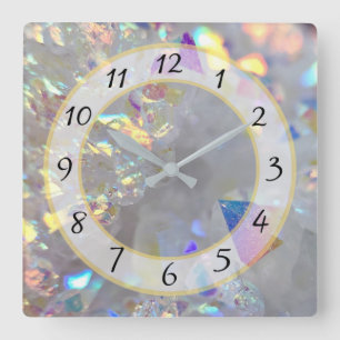 Carrée Horloge de pierre blanche en argent métallique Fau