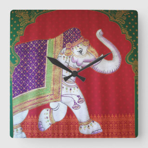 Carrée Horloge d'éléphants d'Asie