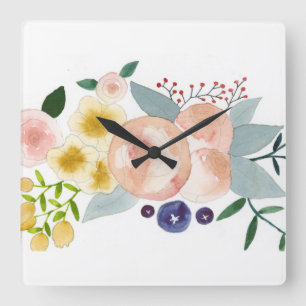 Carrée Horloge des fleurs, des baies et de l'aquarelle Fe