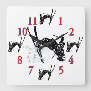 Carrée Horloge des skieurs de neige - Il est temps de ski