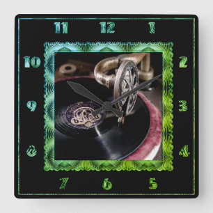 Carrée Horloge des Tourne-disques à l'ancienne