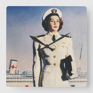 Carrée Horloge d'infirmière de marine du cru WW II