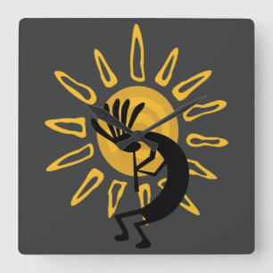 Carrée Horloge d'or Kokopelli Sun Southwest