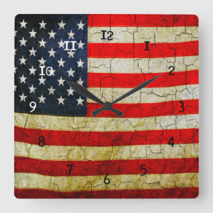 Carrée Horloge du drapeau de Grunge America