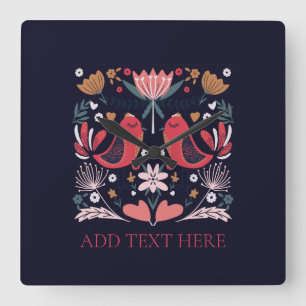 CARRÉE HORLOGE DU MUR ACRYLIQUE : OISEAUX ROUGES