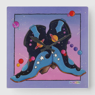 Carrée HORLOGE DU MUR DES Boots Occidentaux Cowboy de min