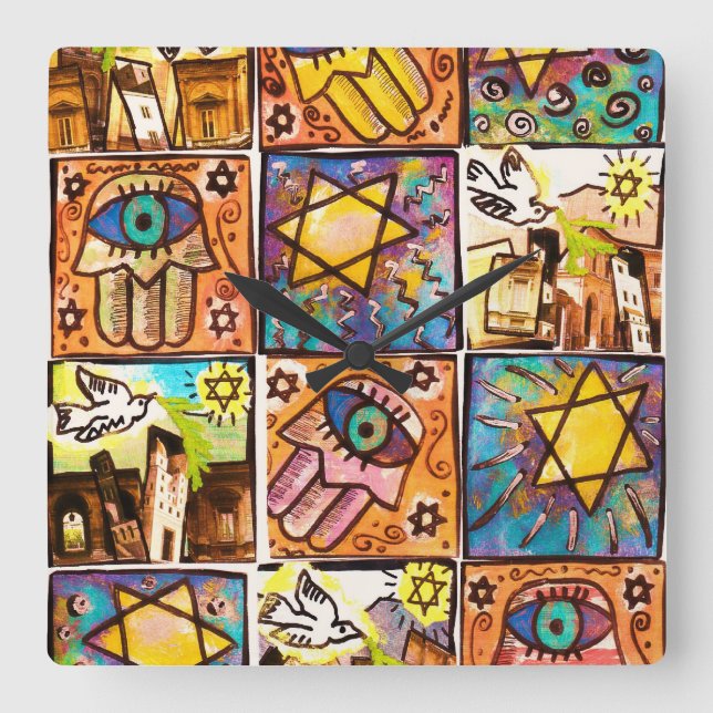 Carrée Horloge du mur d'ivoire Israël de nuit étoilée (Recto)