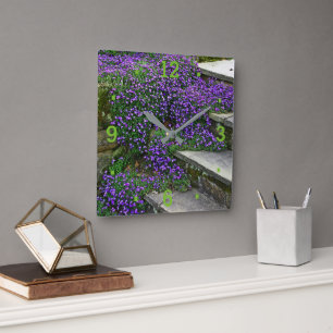 CARRÉE HORLOGE DU MUR/FLEURS POURPULAIRES CLINIFIANT EN É