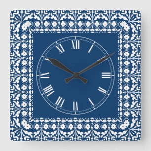 Carrée Horloge élégante bleue et blanche de pays de fer