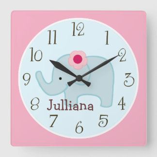 Carrée Horloge éléphante Lollipop personnalisée Jungle
