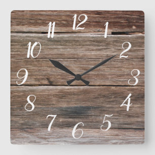 Carrée Horloge en bois d'impression de ferme