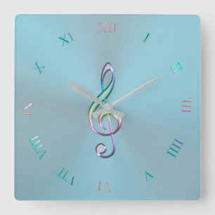 Carrée Horloge en pastel métallique de clef de musique