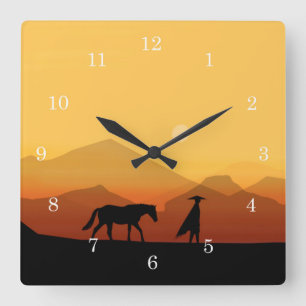 Carrée Horloge espagnole de silhouette de cheval et
