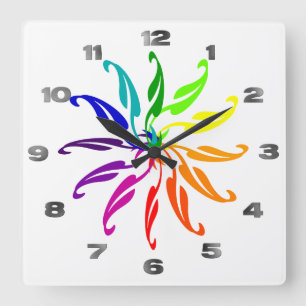 Carrée Horloge - Feuilles de roue couleur sur blanc