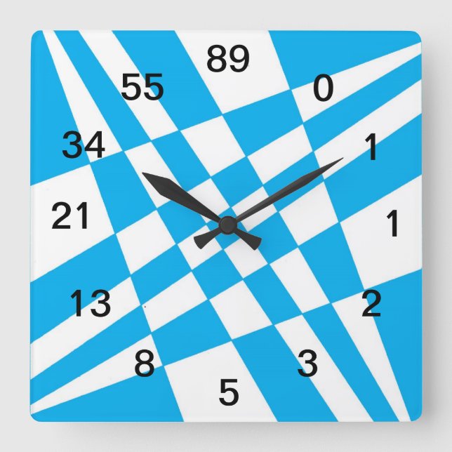Carrée Horloge Fibonacci avec numéros (Recto)