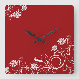 Carrée Horloge florale rouge de remous de mariage de luxe