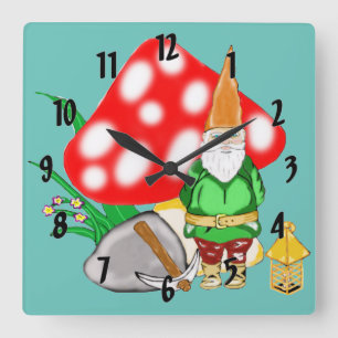 Carrée Horloge fonctionnante de gnome d'imaginaire