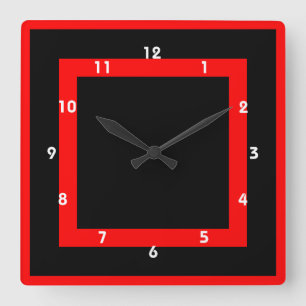 Carrée horloge géométrique gothique rouge et noire