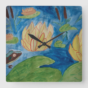 Carrée Horloge grenouille et Nénuphar