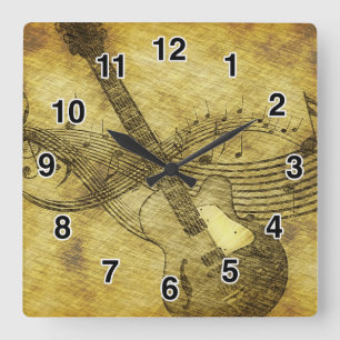 Carrée Horloge Guitare Grunge Rustique
