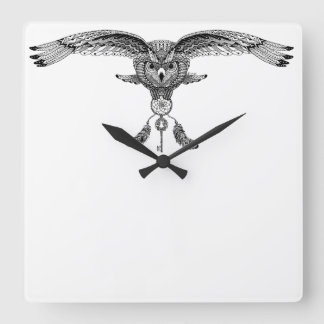 Carrée Horloge Hibou rêveur