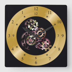 Carrée Horloge horaire ~ Steampunk ~ Gears ~ Gears ~