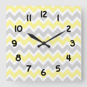 Carrée Horloge jaune et grise d'accent moderne de Chevron