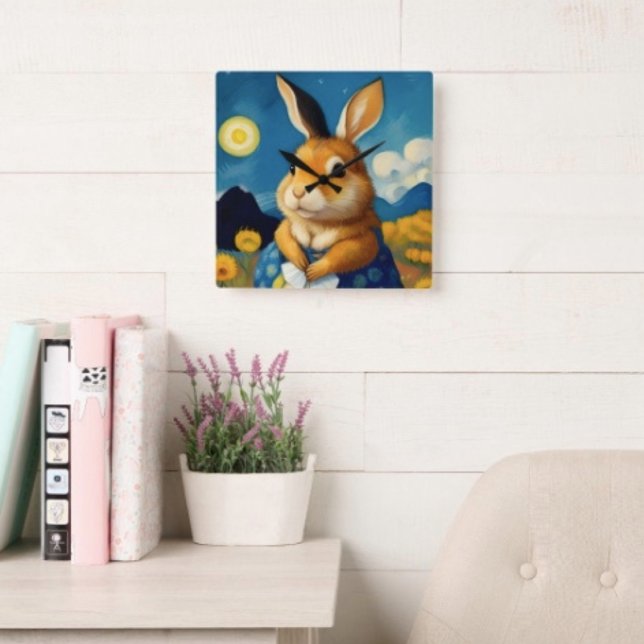Carrée Horloge lapin de printemps étoilé (Créateur téléchargé)