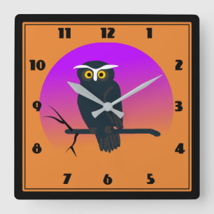 Carrée Horloge lunatique de hibou de huée