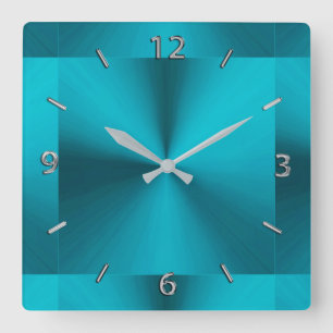Carrée Horloge métallique de vert bleu de turquoise