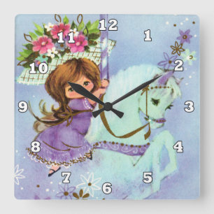 Carrée Horloge mignonne de décor de mur de cheval de