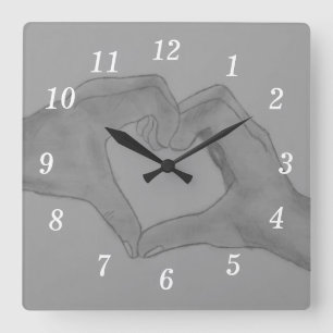 Carrée Horloge Mur Coeur Des Mains