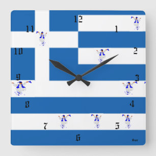 Carrée Horloge murale/drapeau grec