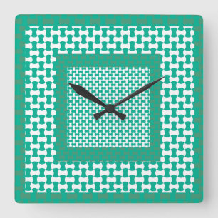 Carrée Horloge murale, Motif géométrique vert émeraude
