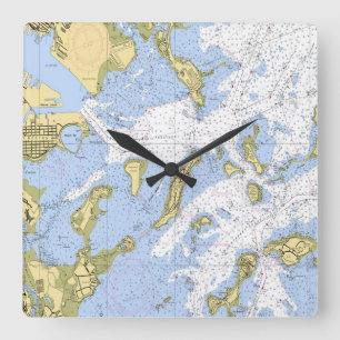 Carrée Horloge nautique de carte de Boston