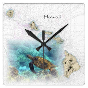 Carrée Horloge nautique hawaïenne de carte