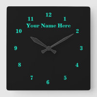 Horloge noire et turquoise Texte et couleurs perso