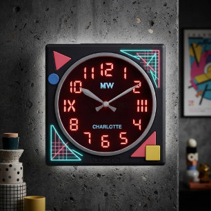 Carrée Horloge numérique rétro LED des années 80 Memphis 