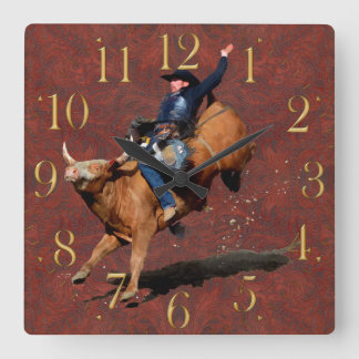 Carrée Horloge Occidentale À Thème Rodeo Cowboy Bull