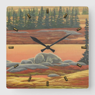 Carrée Horloge Ours Polaire Art Ours Automne Horloge Mur 