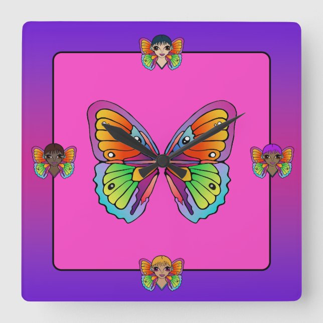 Carrée Horloge papillon femme (Recto)