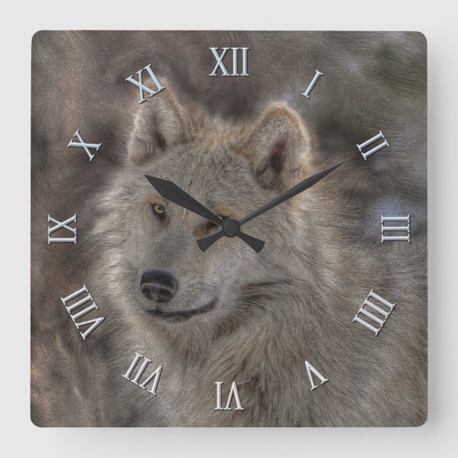 Carrée Horloge photo Silver Wolf & Snow (Recto)