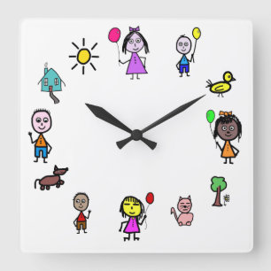 Carrée Horloge pour enfants du monde
