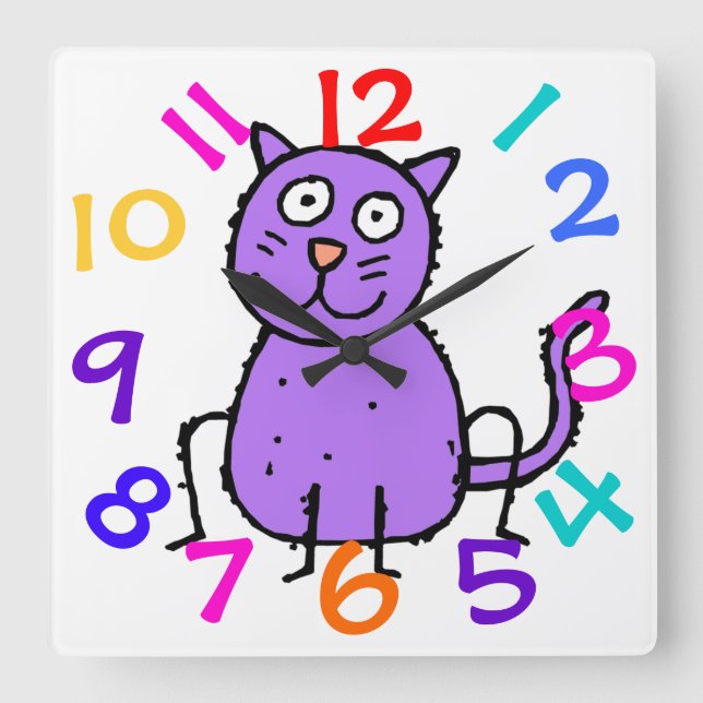 Carrée Horloge pourpre mignonne de conception de chat (Recto)