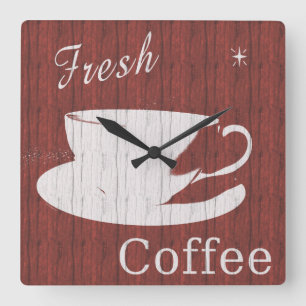 Carrée Horloge Rustique de café rouge