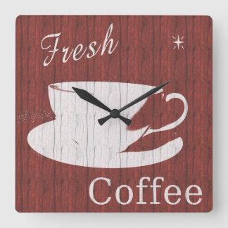 Carrée Horloge Rustique de café rouge