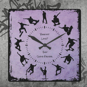 Carrée Horloge Skateur de l'heure de la mouture violette