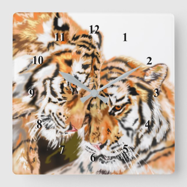 Carrée Horloge Tiger Couple - Famille (Recto)