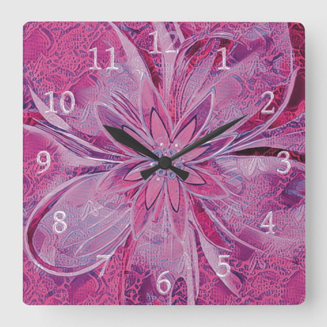 Carrée Horloge unique en style fleuri (Recto)