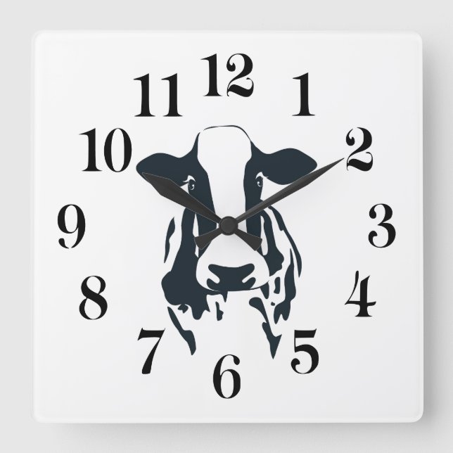 Carrée Horloge vache noir et blanc (Recto)